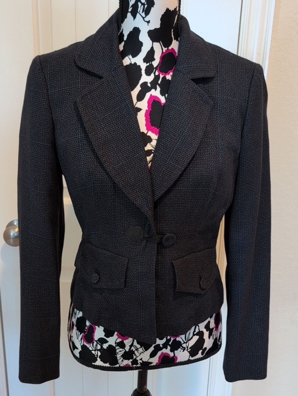 Signature by Larry Levine Gray Textured Tailored Blazer Size 4
